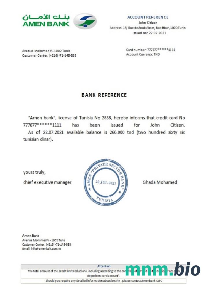 Przykład odniesienia do Tunezji Amen bank w formatach Word i PDF